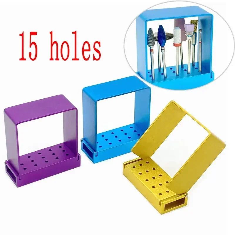 15 Holes Drill Holder Block for 2.35mm Shank Lab Low Speed Straight Handpiece Burs Polisher Autoclave Disinfection Box Case.