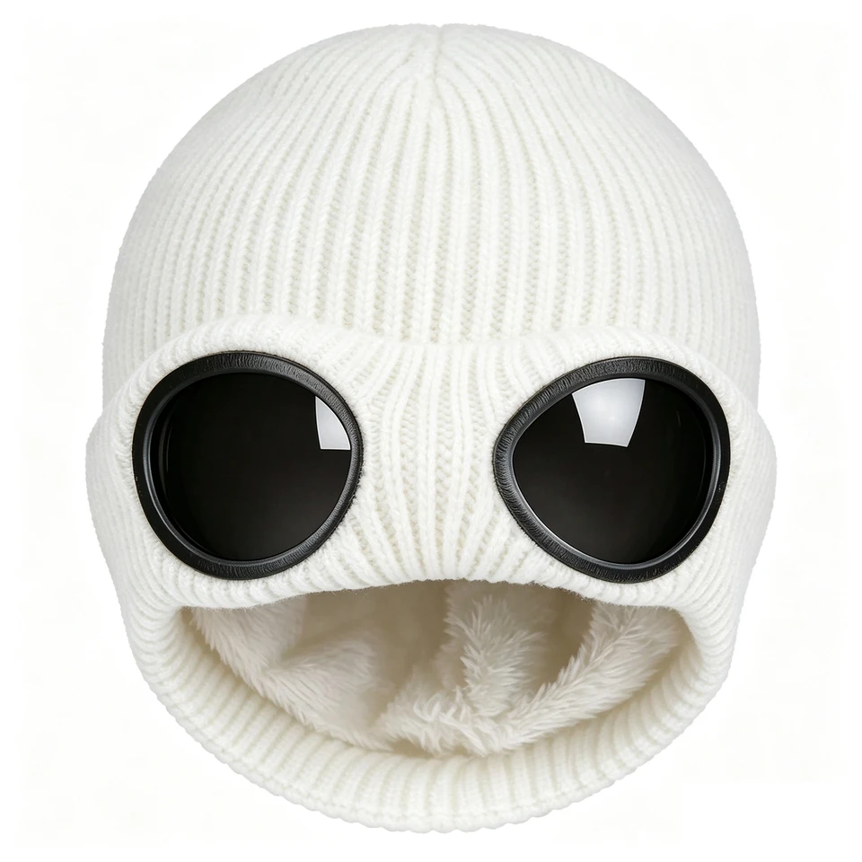 Knit Beanie Hat with Goggles Windproof Skull Cap for Men Women Fleece Lined Acrylic Warm Winter Hat Less Static Stretch Black, image 11