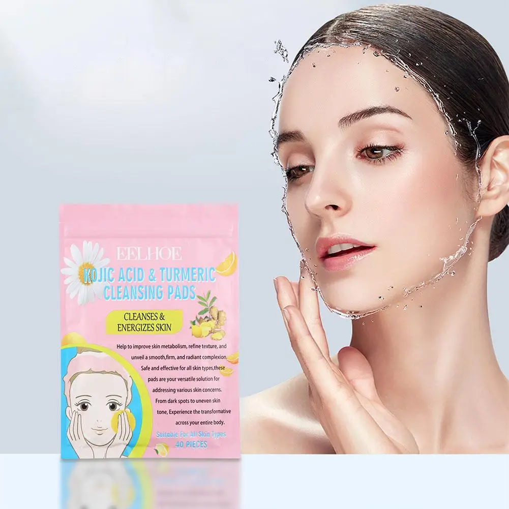 EELHOE 40pcs Turmeric Kojic Acid Cleansing Pads Exfoliating Pads Facial Sponges For Cleansing And Exfoliating Removing Dead Skin