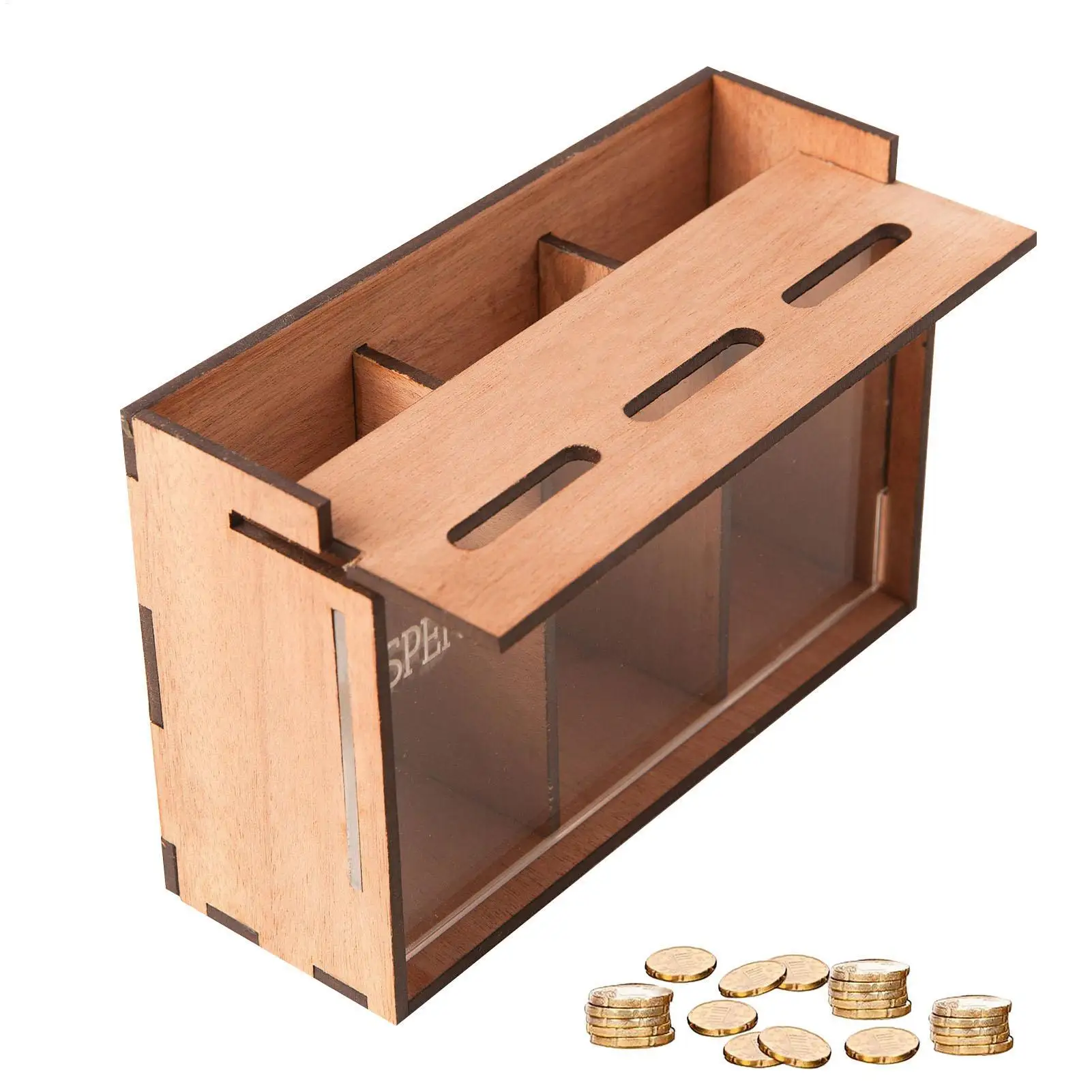 Money Bank for Adults Wooden 3 Compartments Removable Coin Saver Money Storage Organizer for Home Decoration Coin Banks