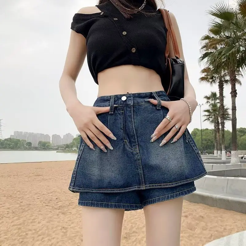 

Women's Korean Fashion Slim Denim Skirts Pants Summer High Waist Jean Shorts Lady Casual Joker Clothing Streetwear Female 2025