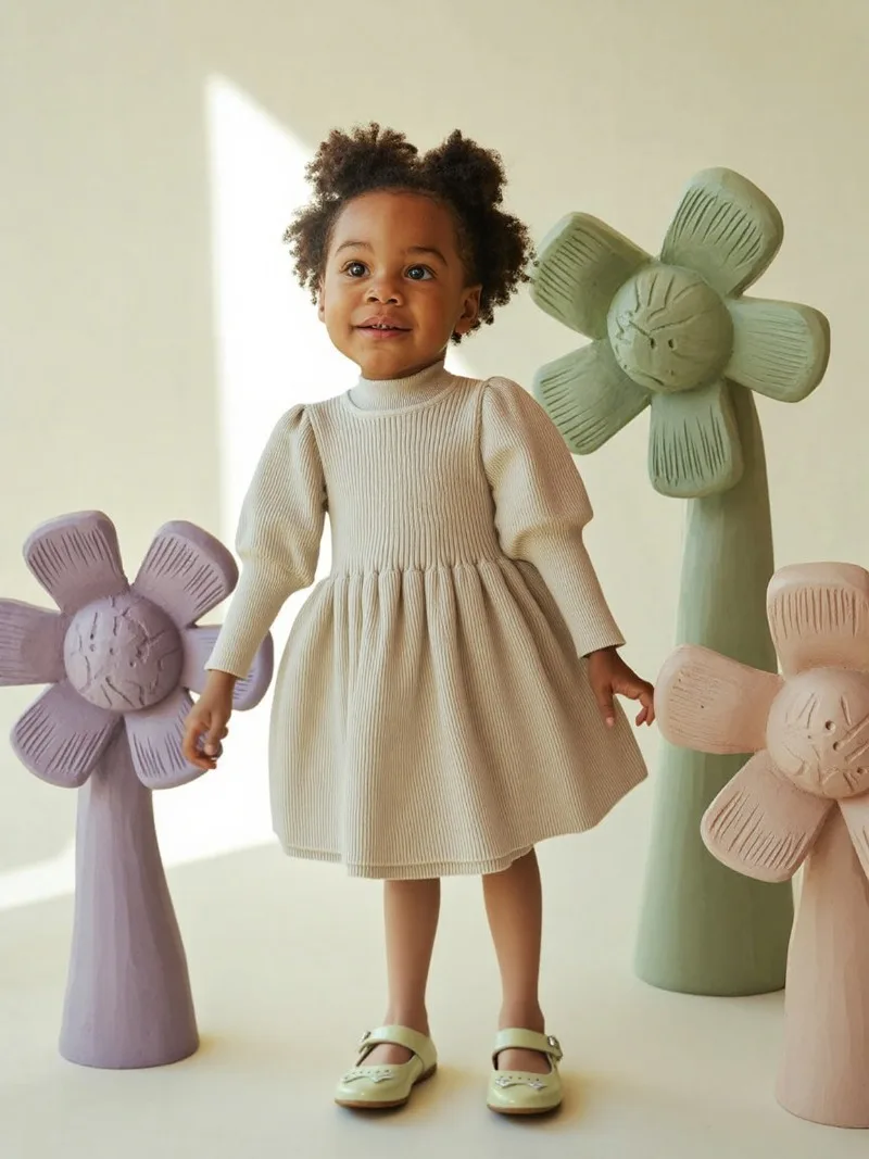

Autumn Winter Baby Girl Knitted Dress Warm Cotton Sweater Dress O-Neck Long Sleeve Princess Dress Toddler Clothes