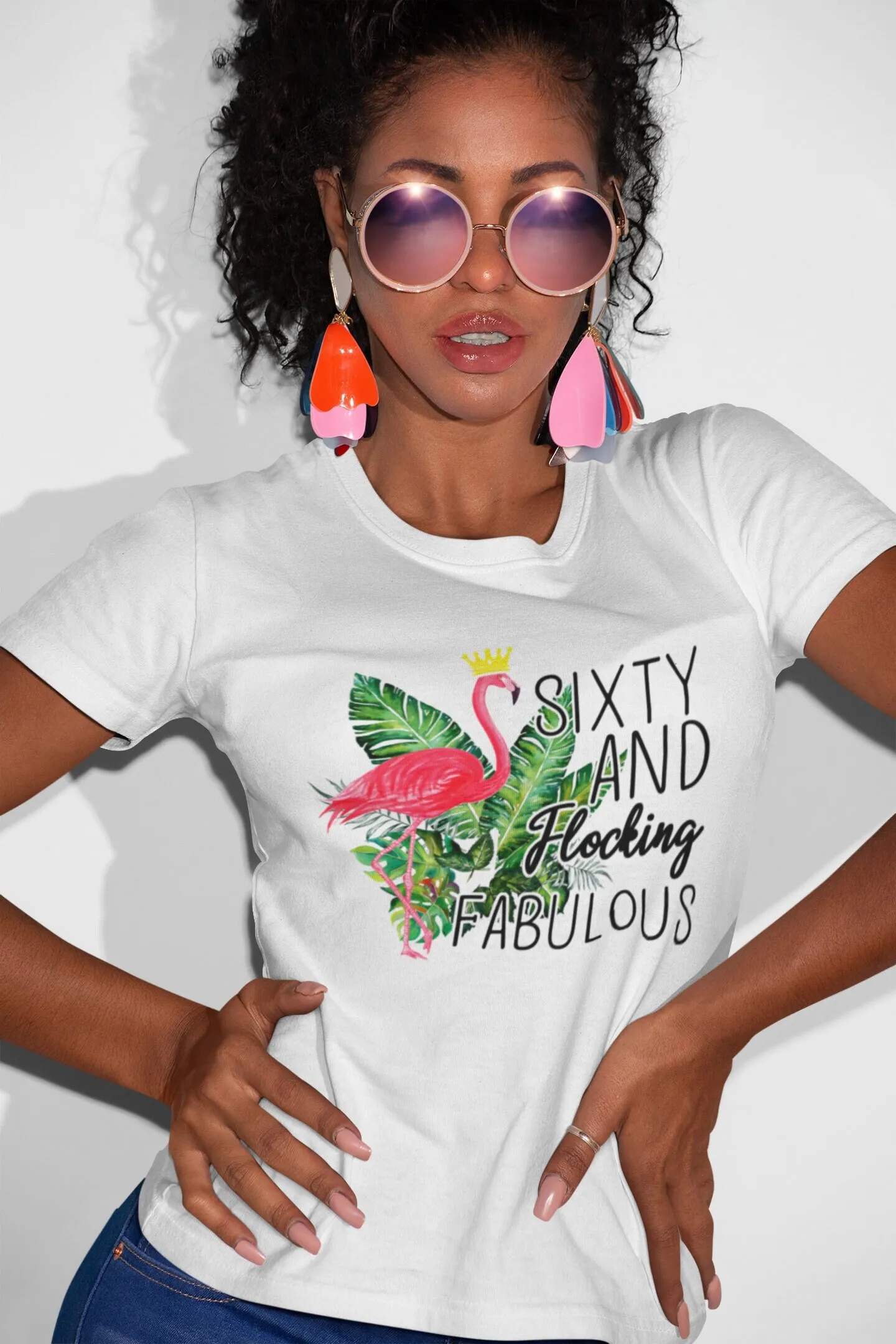 60th Birthday T Shirt 60 And Flocking Fabulous s For Mom Grandma Funny Flamingo 1960s Party Décor