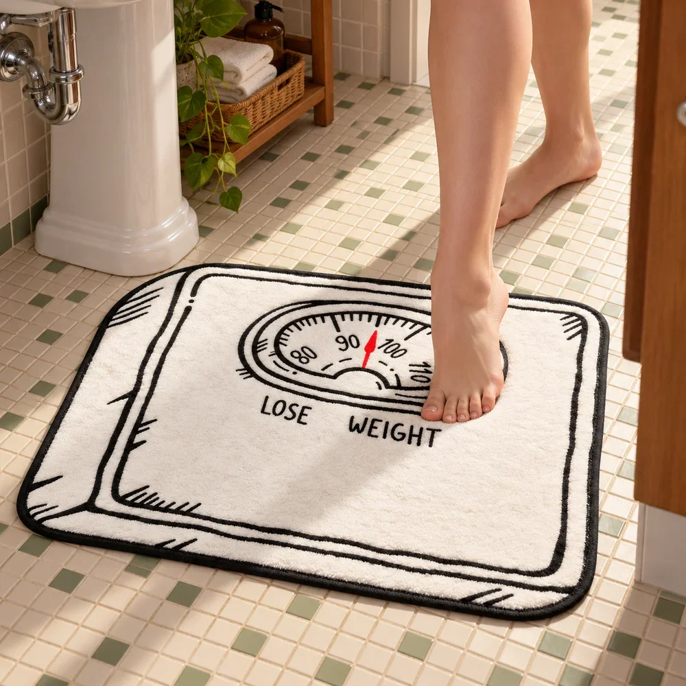 Bathroom Scale Shaped Area Rug Soft Short Plush Lose Weight Retro Sketch Floor Mat for Bathroom Bedroom Entryway Home Decor