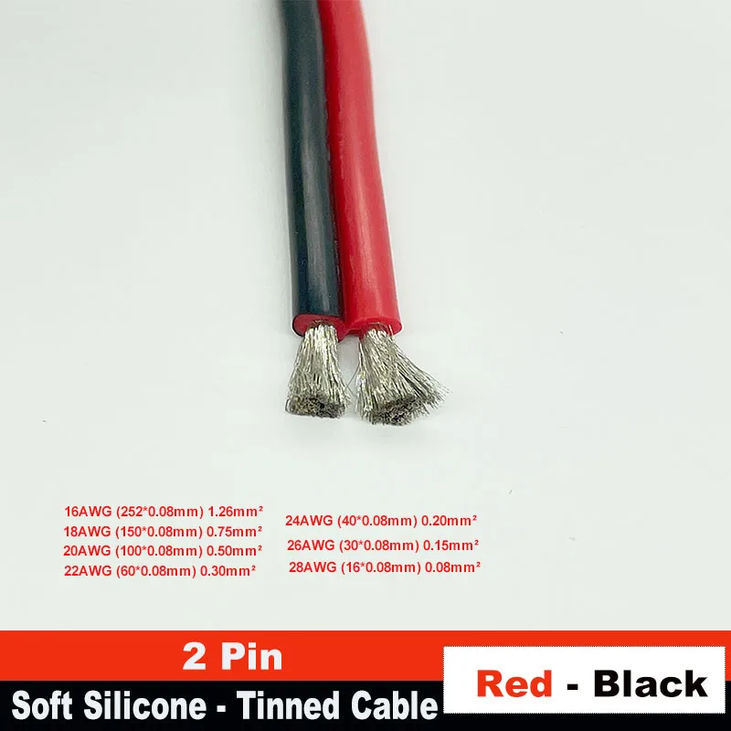 2-poliges rotes und schwarzes PVC- oder Silikon-Verlängerungskabel 28awg 26awg 24awg 22awg 20awg 18awg 16awg Verzinnter Kupfer-Hauskabel