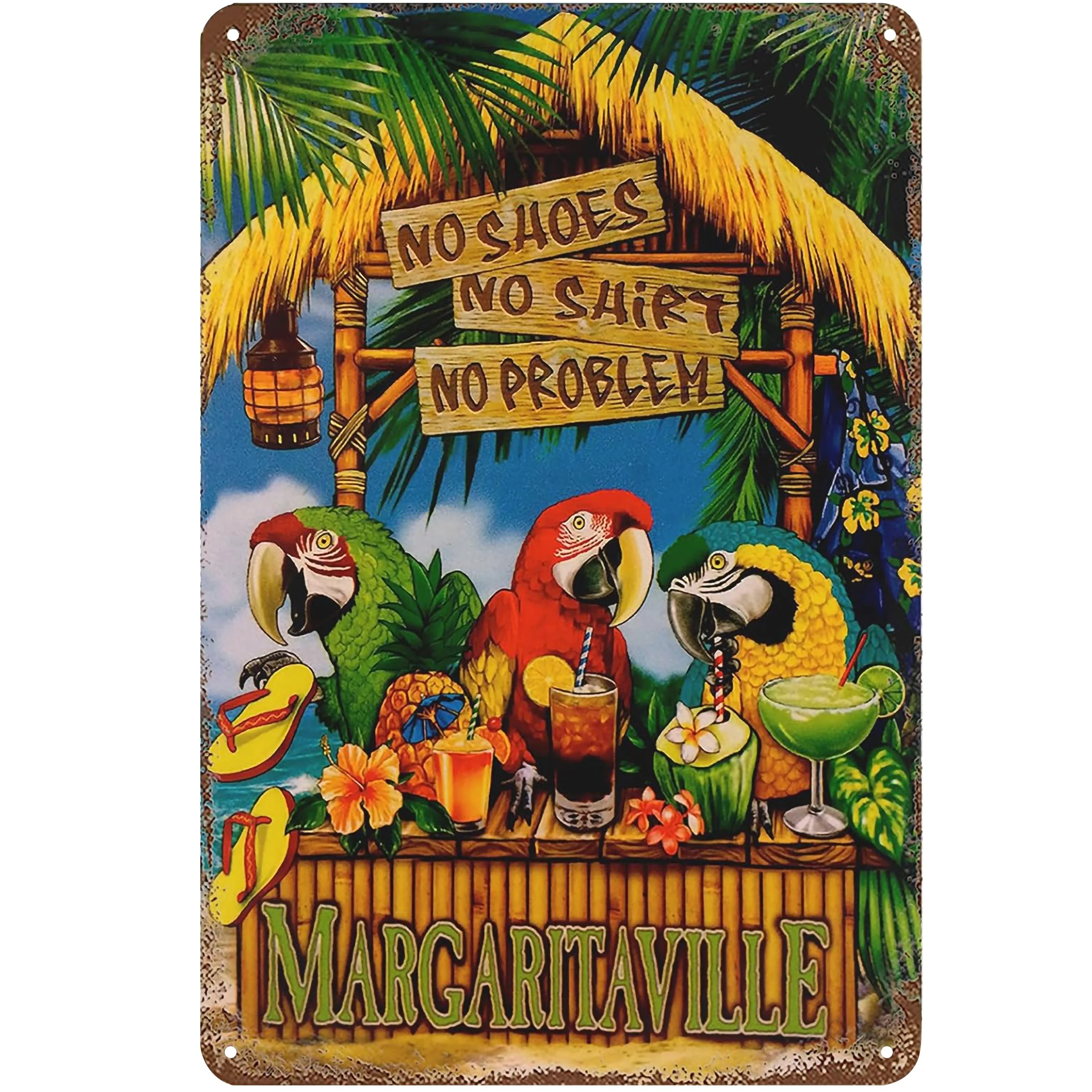 1pc 8x12 inches Tropical Pineapple Metal Sign - Vintage Summertime Hawaiian-Inspired Parrot Design, Retro Wall Decor for Home