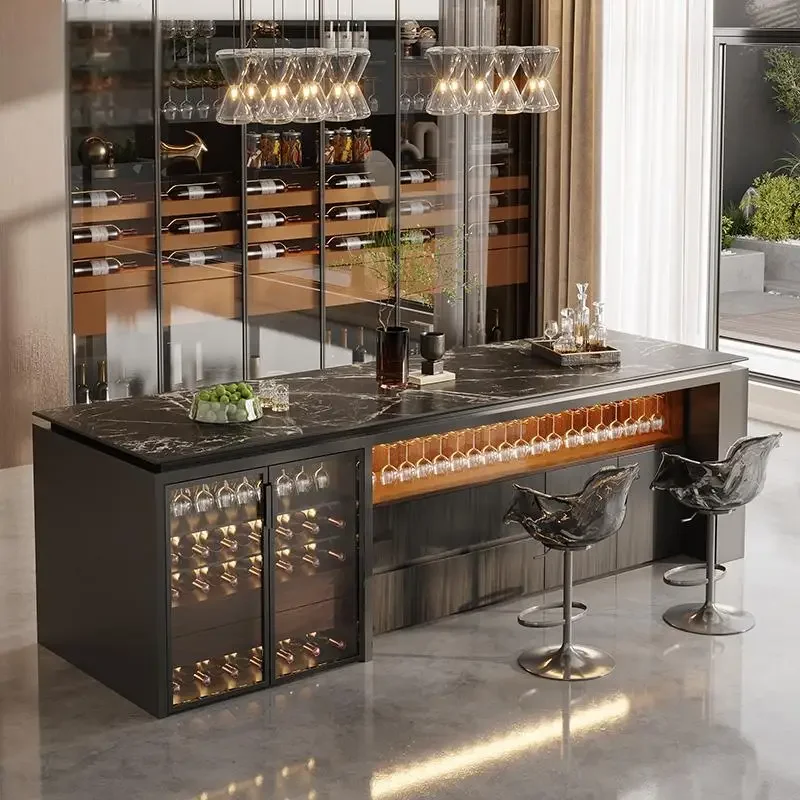 Artistic Marble Dining Table and Chairs Set, Two-Tier Storage, LED Lighting, Modern Minimalist Design for Open Concept Kitchen​​