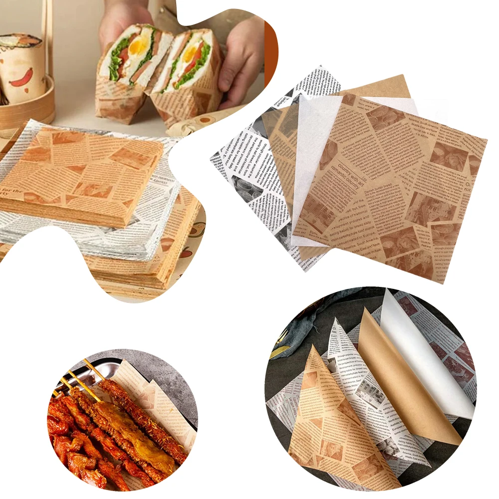 50pcs Oil-Proof Wax Paper for Wrapping Sandwich Packaging Burger Bread Fried Food Fryer Air Baking Paper Plate Mat Accessories