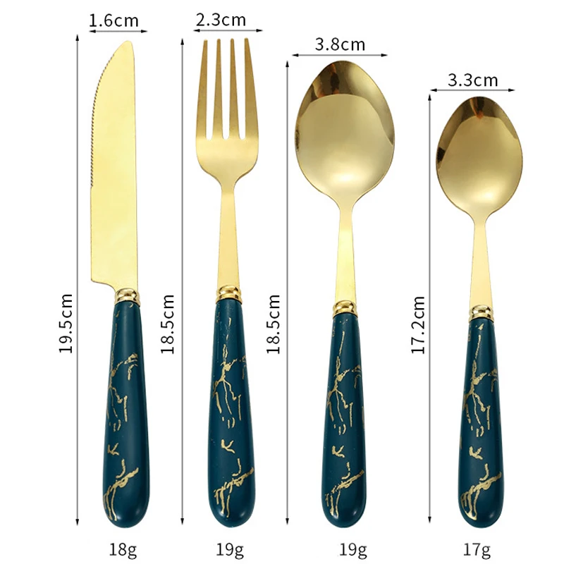 24PCS Stainless Steel Tableware Set Nordic Style Marble Ceramic Handle Metal Knife and Fork Spoon Western Tableware Set