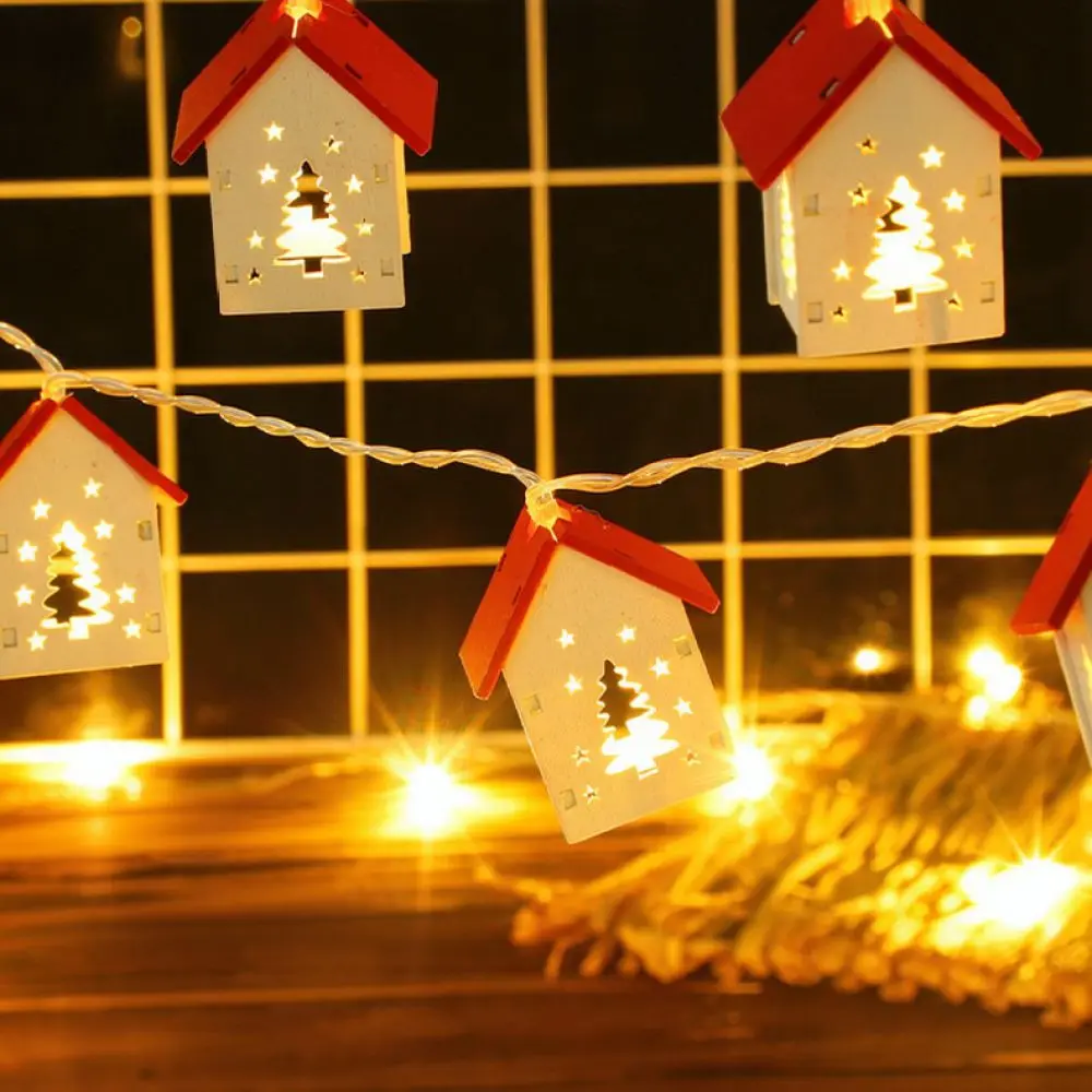Wood Cabin LED Fairy String Lights Decorative For Christmas Holiday Tree Party Home Interior Atmosphere Warm Hanging Decoration