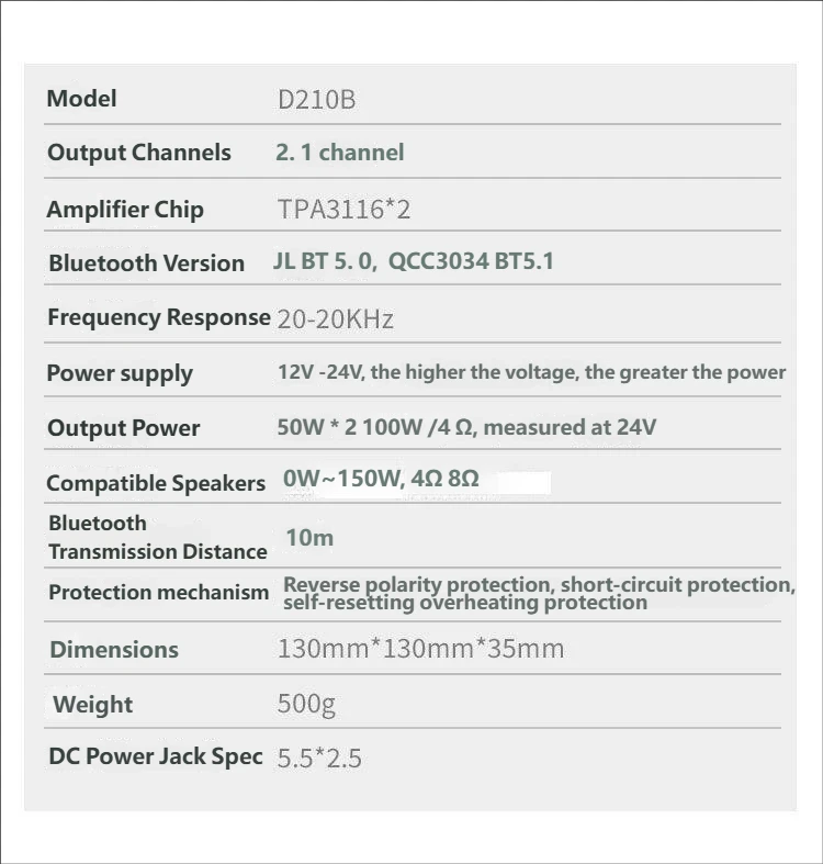 YJCO Hochleistungsverstärker TPA3116 50W*2+100W 2.1 Kanal Bluetooth 5.0 5.1 HiFi Digital Audiophiler Subwoofer-Verstärker D210B – Detail 9