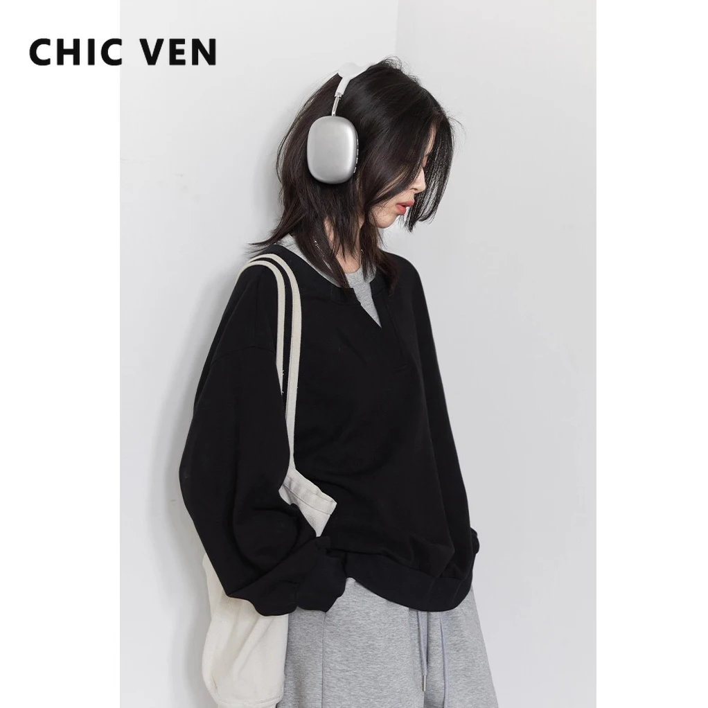 

CHIC VEN женские толстовки корейские свободные контрастные пуловеры с круглым вырезом женская повседневная одежда весна осень новинка 2025