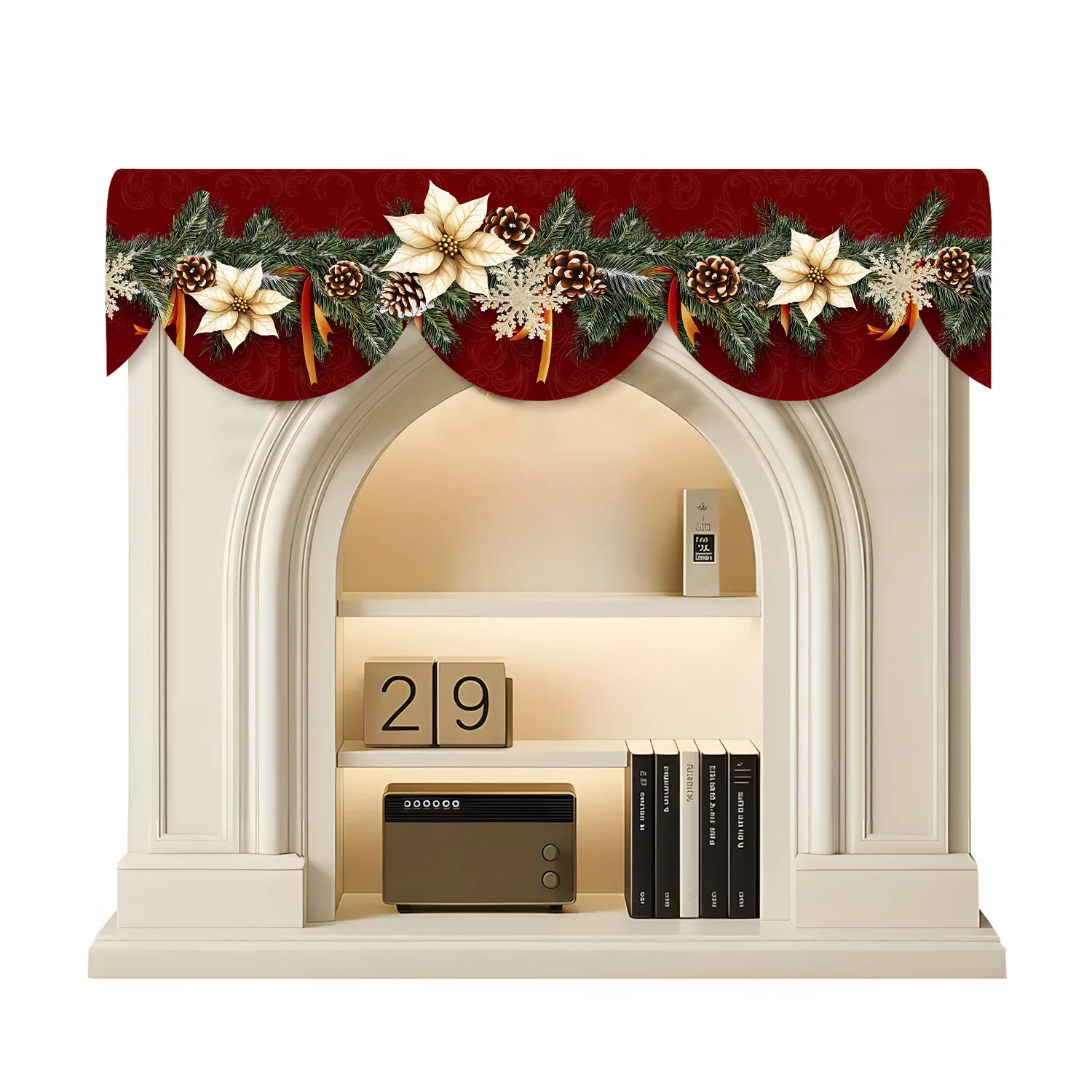 

1Pc Christmas Pine Fireplace Scarf Cover Shelf Top Runner for Indoor Decorations Thanksgiving Fall Farmhouse Style