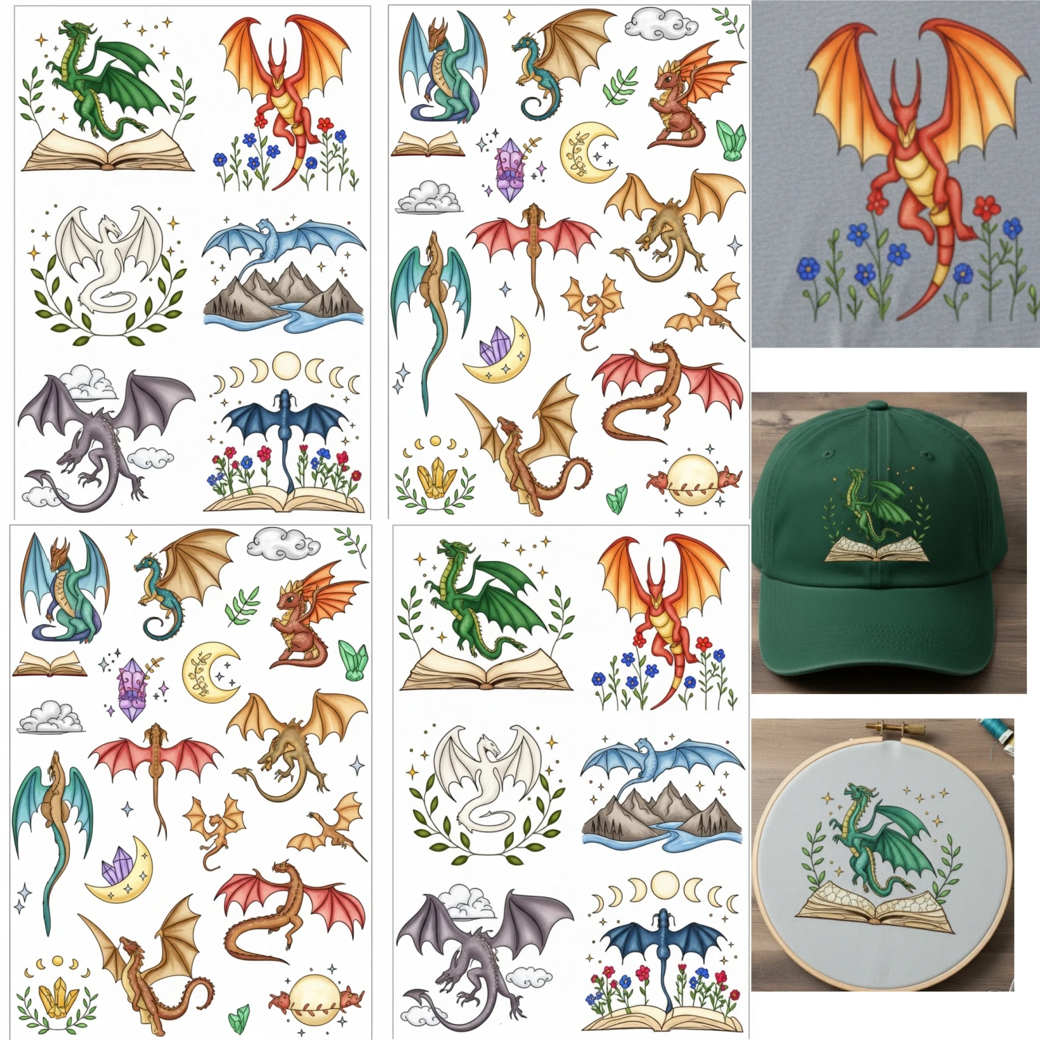 

4 Sheets Dragon Embroidery Stabilizer - Water-Soluble Stick & Stitch Paper for Denim, Bags & DIY Projects