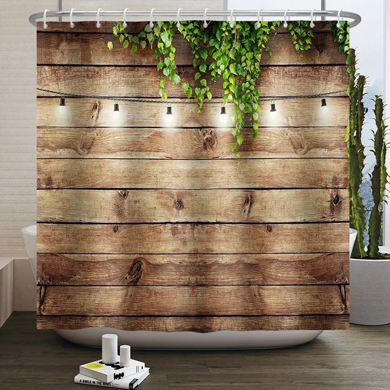 Country Style Wooden Planks Shower Curtain Art Pattern Bathtub Bathroom Curtain Waterproof 180x180cm Bathroom Curtain With Hooks