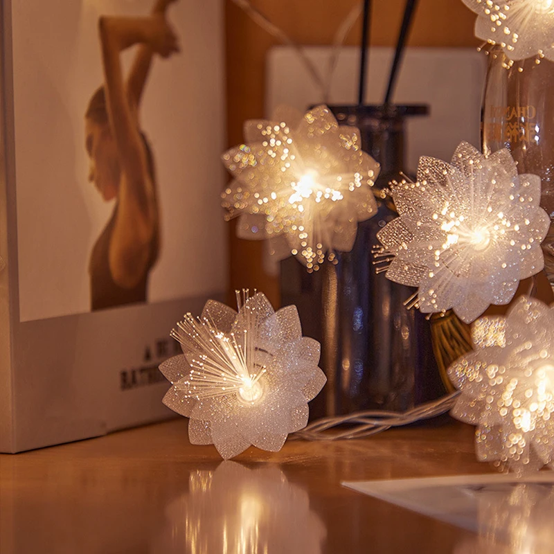LED-Glasfaser-Lichterkette, batteriebetriebene Girlande, Weihnachtsdekoration, Party, Neujahrsdekoration, künstliche Blumen, Girlande – Detail 6
