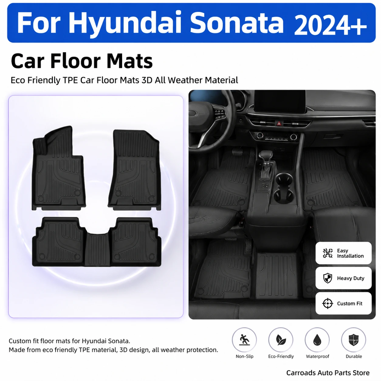 (LHD)Perfect Fit TPE 3D All-Weather Floor Mats for Hyundai Sonata 2024+ - Eco-Friendly, Anti-Slip, OEM Fit