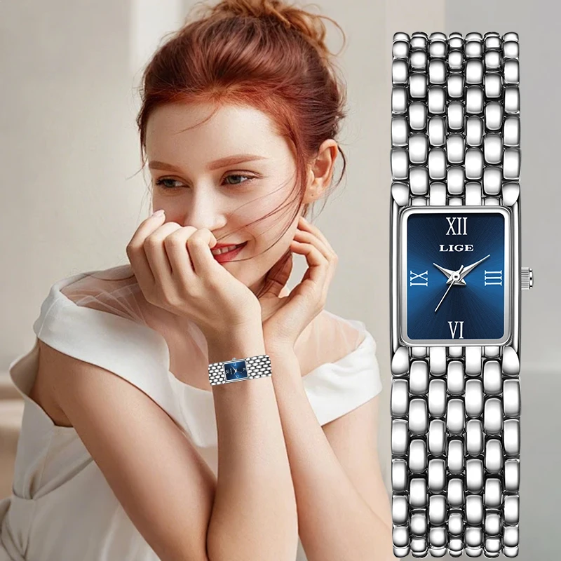 LIGE Design Elegant Luxury Woman Watch Fashion Stainless Steel Ladies Bracelet Waterproof Clocks Quartz Women's Wristwatch Gifts