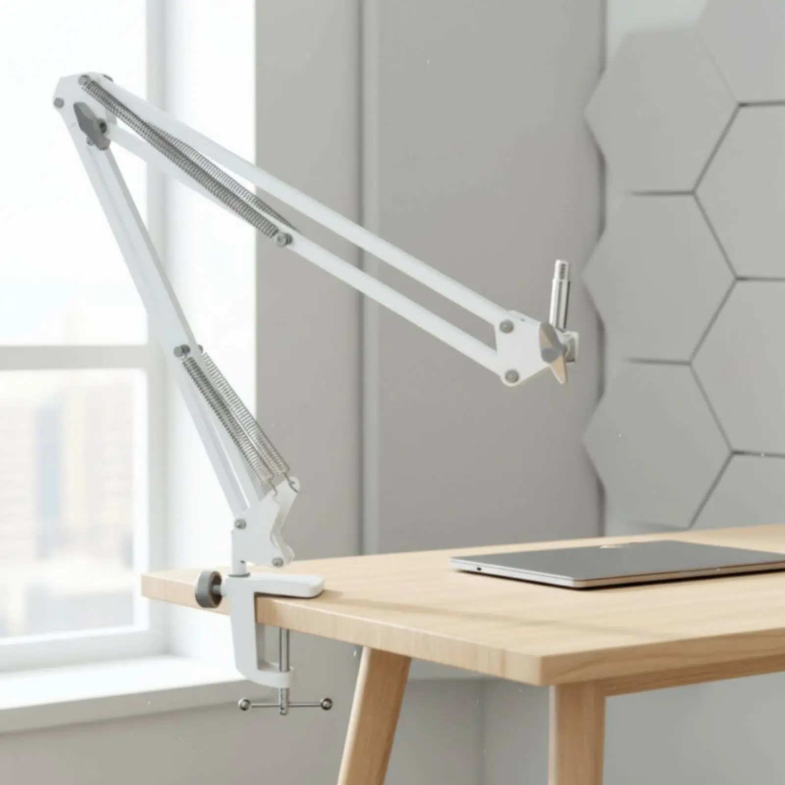 White Audio Recorder Arm Stand U-Shaped Wind Filter Desk Audio Recorder Arm Arm Adjustable Mic Holder 360 Degree Rotation