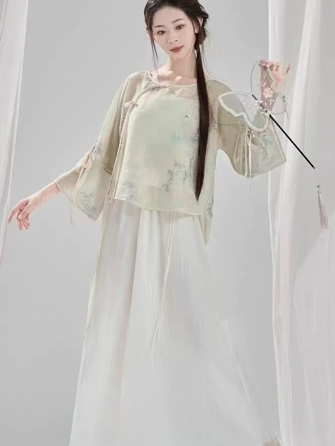 

Классический танцевальный костюм для женщин: рубашка с длинным рукавом для танцевальных тренировок в традиционном китайском стиле, свободного кроя, из полиэстера