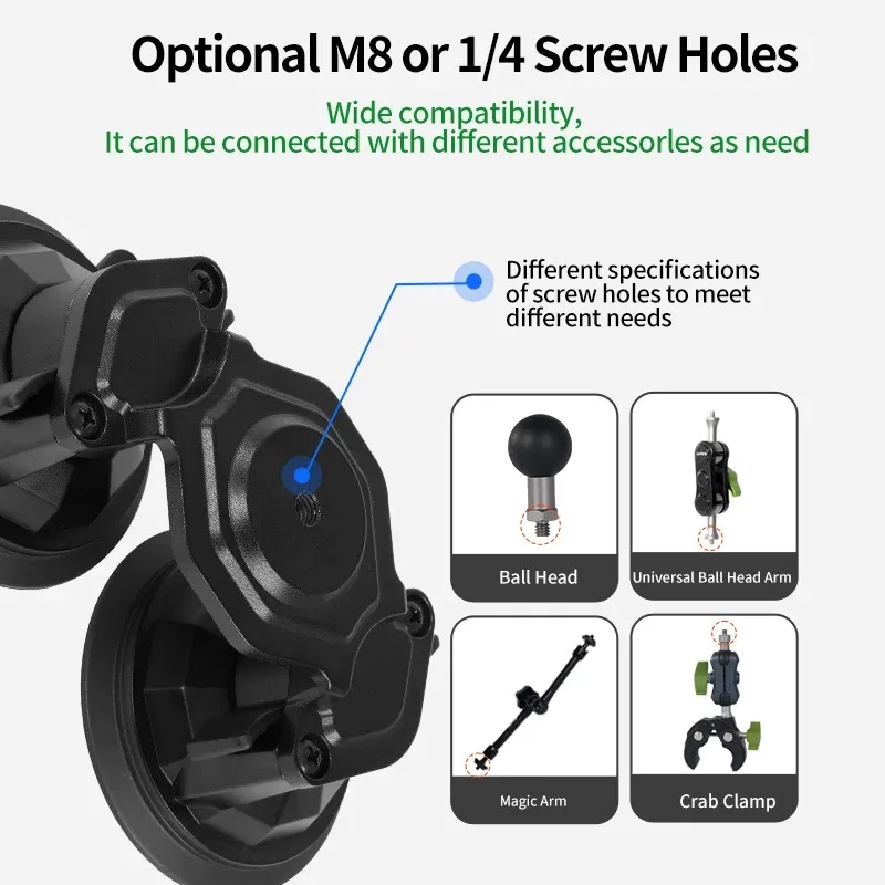 Heavy Duty Dual Suction Cup Car Mount 25.4mm Rubber Ball Head Industrial Grade Vacuum Holder for Action Camera GoPro Insta360 70 view 4