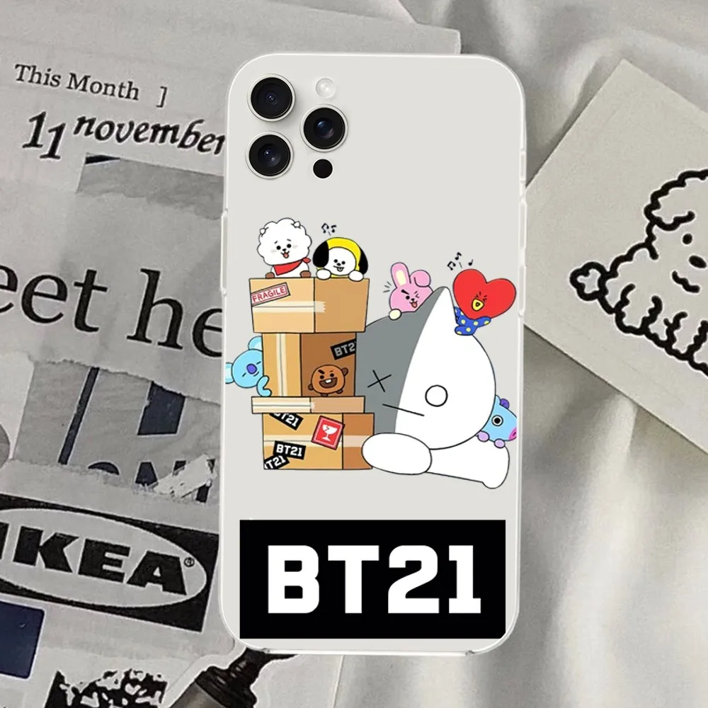 BEAST KINGDOM Cartoon B-BT21 Phone Case For iPhone Mini Plus 11 13 12 14 15 16 Pro XS Max Transparent Shell