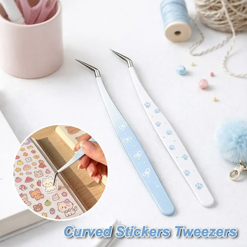 Stainless Steel Curved Stickers Tweezers Anti-static Cartoon Lashes Extension Tweezer High Precision Eyelash Curler