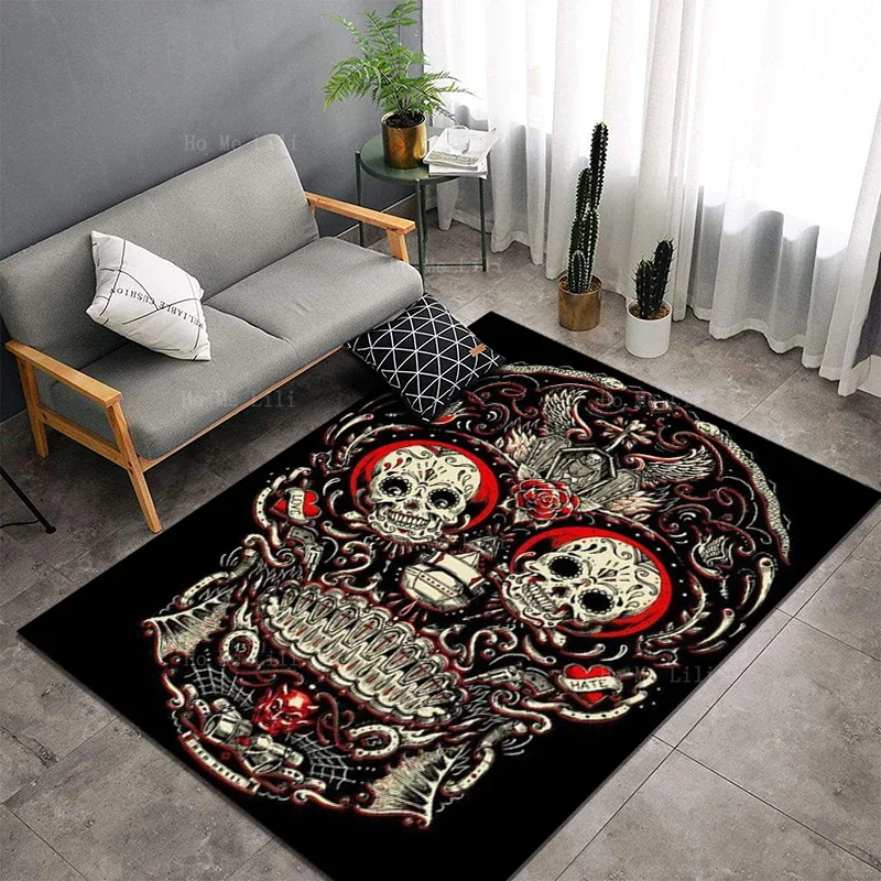 Skull Of The World Of Love And Peace Angel Feathers And Many Animals Non Slip Flannel Floor Rugs By Ho Me Lili