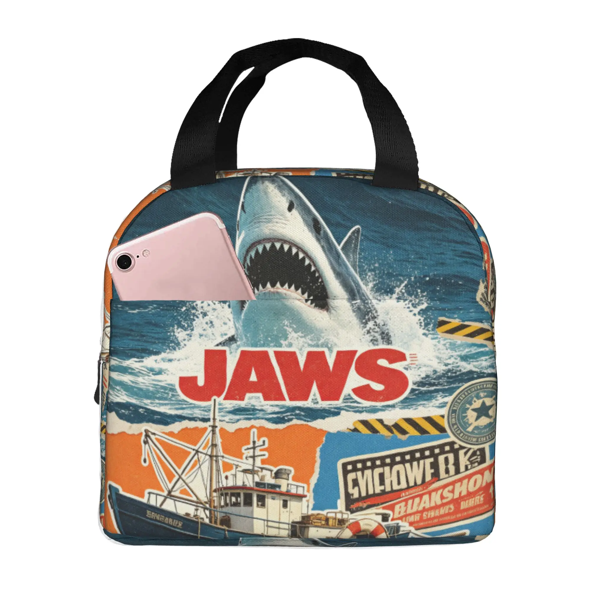 J-Jaw-Shark Lunch Bag Women Classic Film Warm Cooler Insulated Lunch Boxes for Adult Office