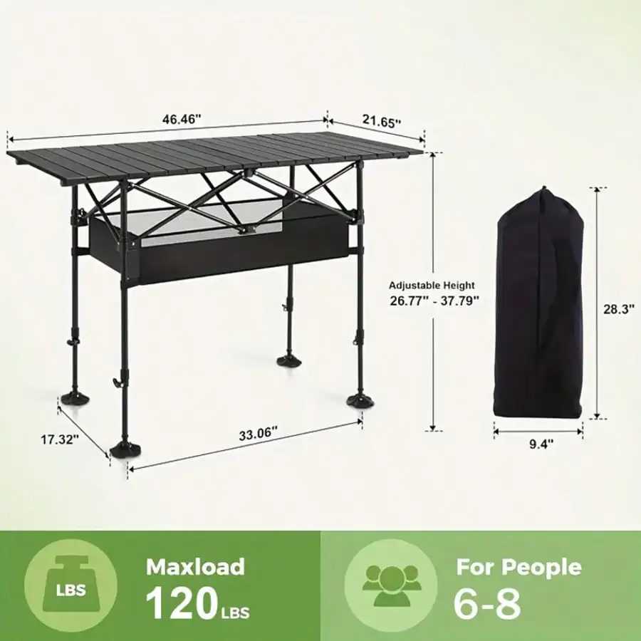 Aoran Outdoor Folding Portable Picnic And Camping Table, Aluminum Roll-Up Table With Easy-To-Carry Bags, Suitable For Indoor And Outdoor Use, Camping, Beaches, Backyards, Barbecues, Parties, Terraces, image 6