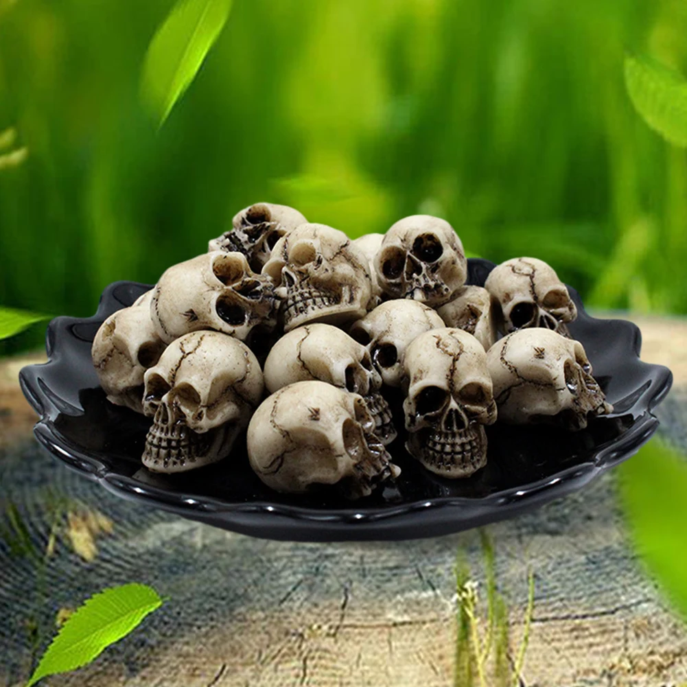 20Pcs Mini Skull Figure Collectable Halloween Small Skeleton Model Decorative Festival Theme Landscape Garden Potted Plant Decor