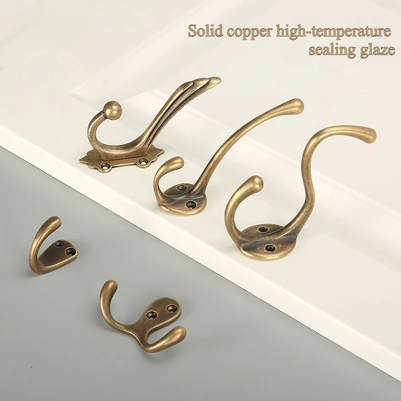 Brass hardware top and bottom coat hook Chinese solid clothes hook solid wood porch retro clothes hooks