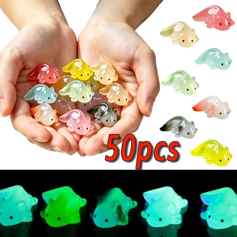 10/20/30/50Pcs Colorful Luminous Mini Salamander Cute Tiny Axolotls Figurine for Garden Landscape Aquarium Dollhouse Decoration