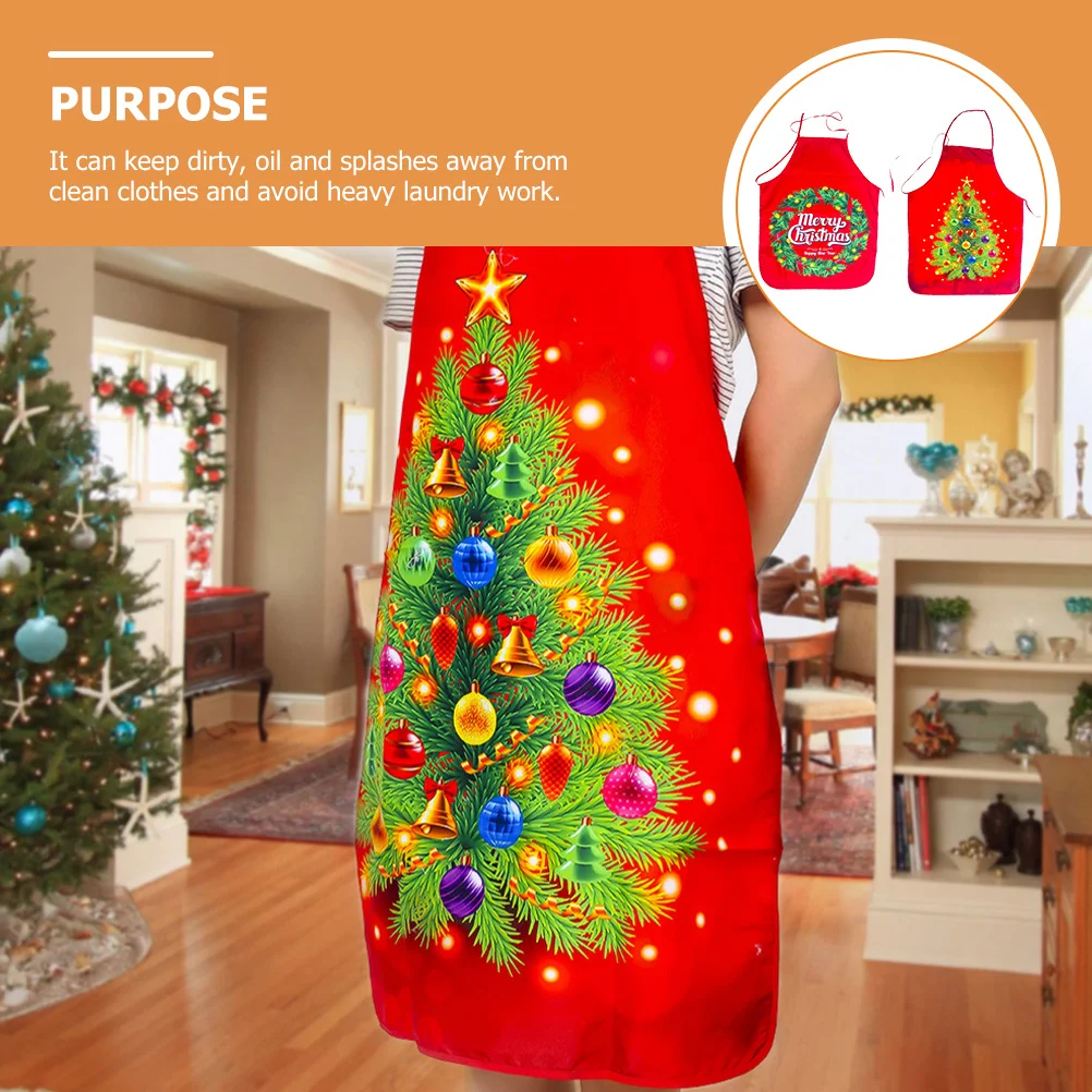 

2Pcs Red Aprons Adult Christmas Kitchen Decorations Wreath Tree Styles Holiday Cooking Apron Quick Dry Adjustable for Family Use