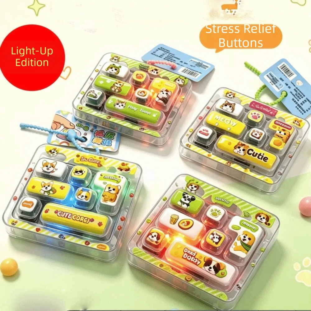 7-Key Decompression Button Transparent Dual-Tone Cute Design Mini Keyboard Pendant Simulation Keyboard With lights