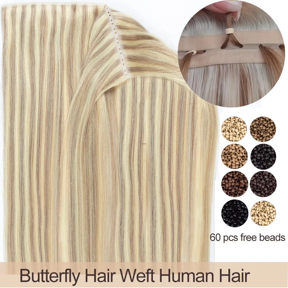 Schmetterlings-Haarverlängerungen aus Echthaar, unsichtbare PU-Weft, flache Twin-Tabs, echtes Naturhaar, Microlink-Anwendung 40-50