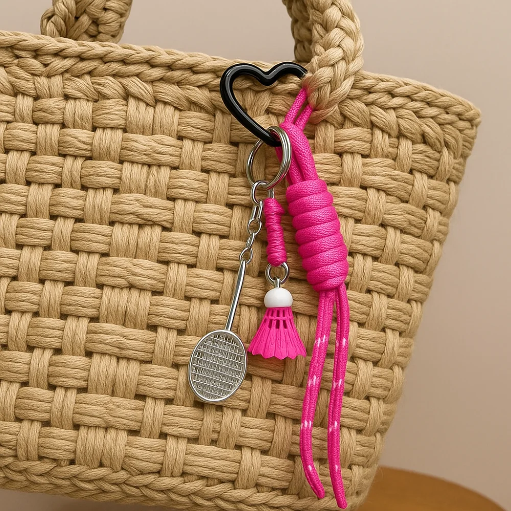 

Anti-Lost Badminton Couple Keyring Sporty Style Hanging Braided Rope Bag Pendant Trinket Bag Decoration Knot Keychain Car Key