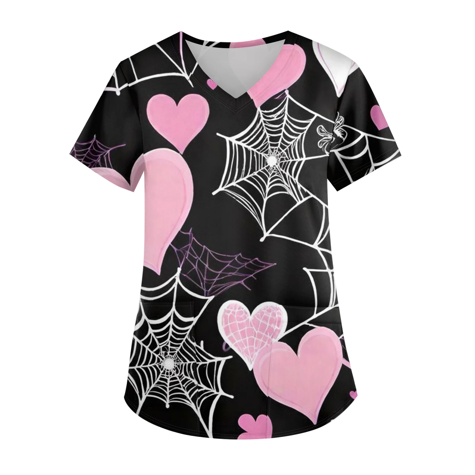 T-shirt da donna a maniche corte, uniforme da infermiera, t-shirt da donna con scollo a V, top da infermiera, abiti per San Valentino