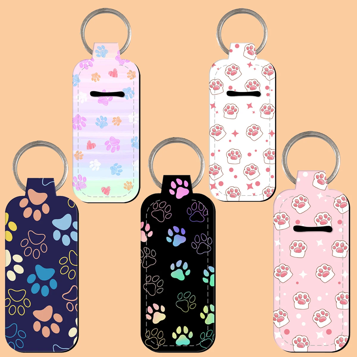 

1pcs Cat Dog Claw Clip On Lipstick Holder Keychain Print Keyring Trendy Lip Balm Key Chain Bag Charms Travel Accessories