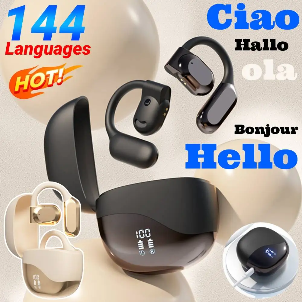 AI Translator Earbuds Real-time Translators Headphones Bluetooth 5.4 Noise Cancelling Two-Way Smart Voice Translator Ear Hook