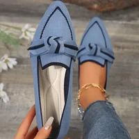 Women Flats 2024 New Knitted Slip Breathable Comfortable Solid Color Shoes Casual Pointed Toe Walking Loafers Sneakers Women - Image 2