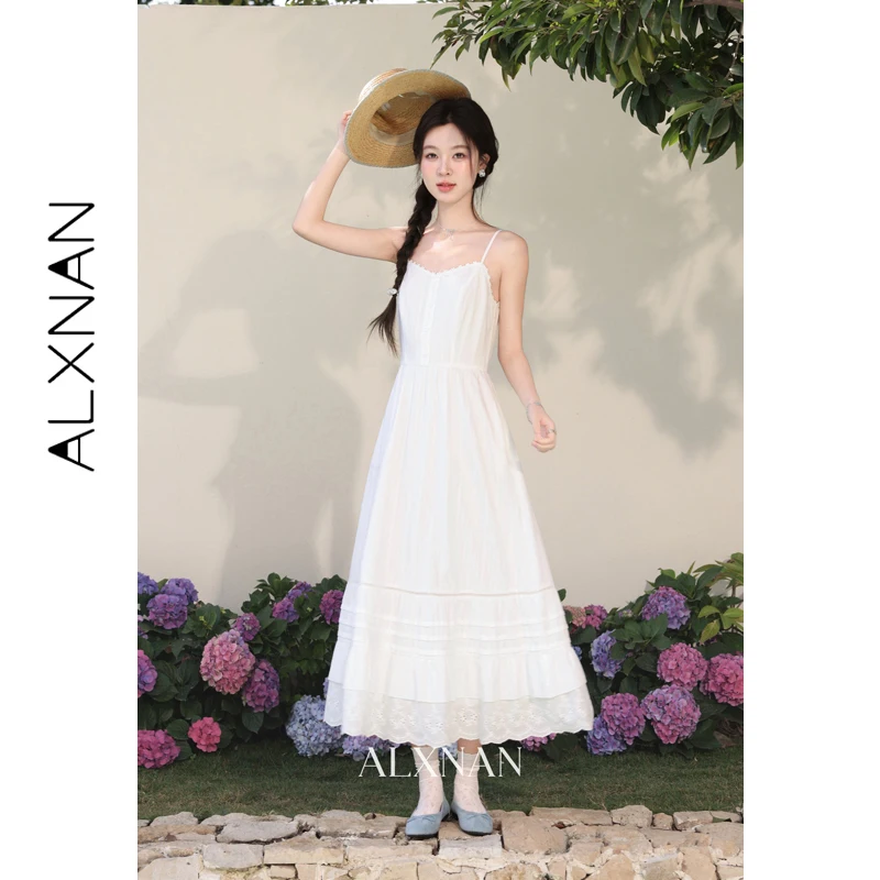 

ALXNAN Women's Sundress White A-line Long Holiday Beach Dresses Cotton 100% 2026 Summer Casual Elegant Party Dress Female L61516