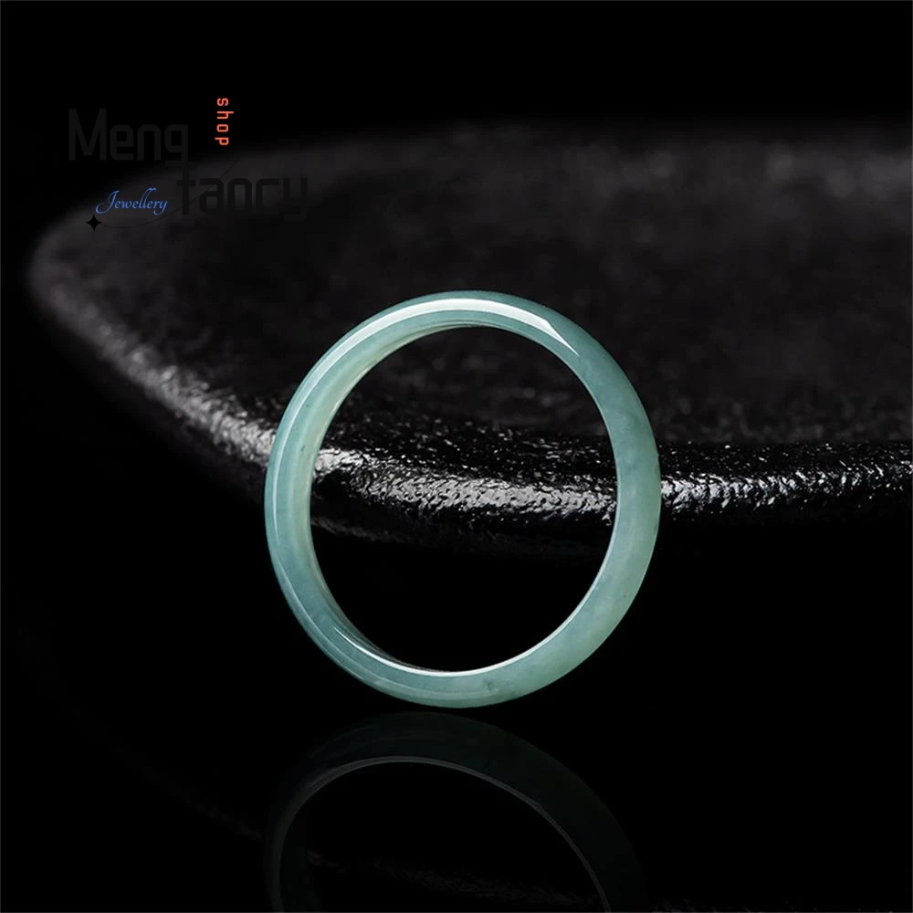 Natural Old Pit A Jadeite Blue Water Ice Jade Couple Promise Ring Exquisite Luxury Fashion Jewelry Wedding Souvenir Holiday Gift