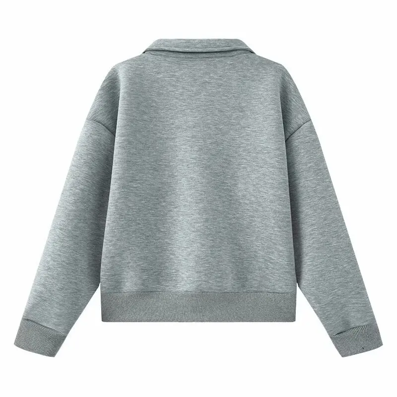 여성 봄 그레이 폭격기 Jackeet 블랙 아웃웨어 폴로 지퍼 겉옷 Jaqueta 레트로 솔리드 캐주얼 루즈 긴 소매 탑 여성