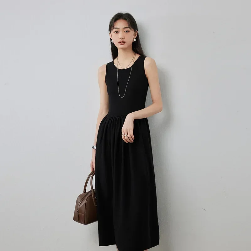 

Summer new product with mulberry silk knitted suspender dress sleeveless round neck patchwork vest skirt