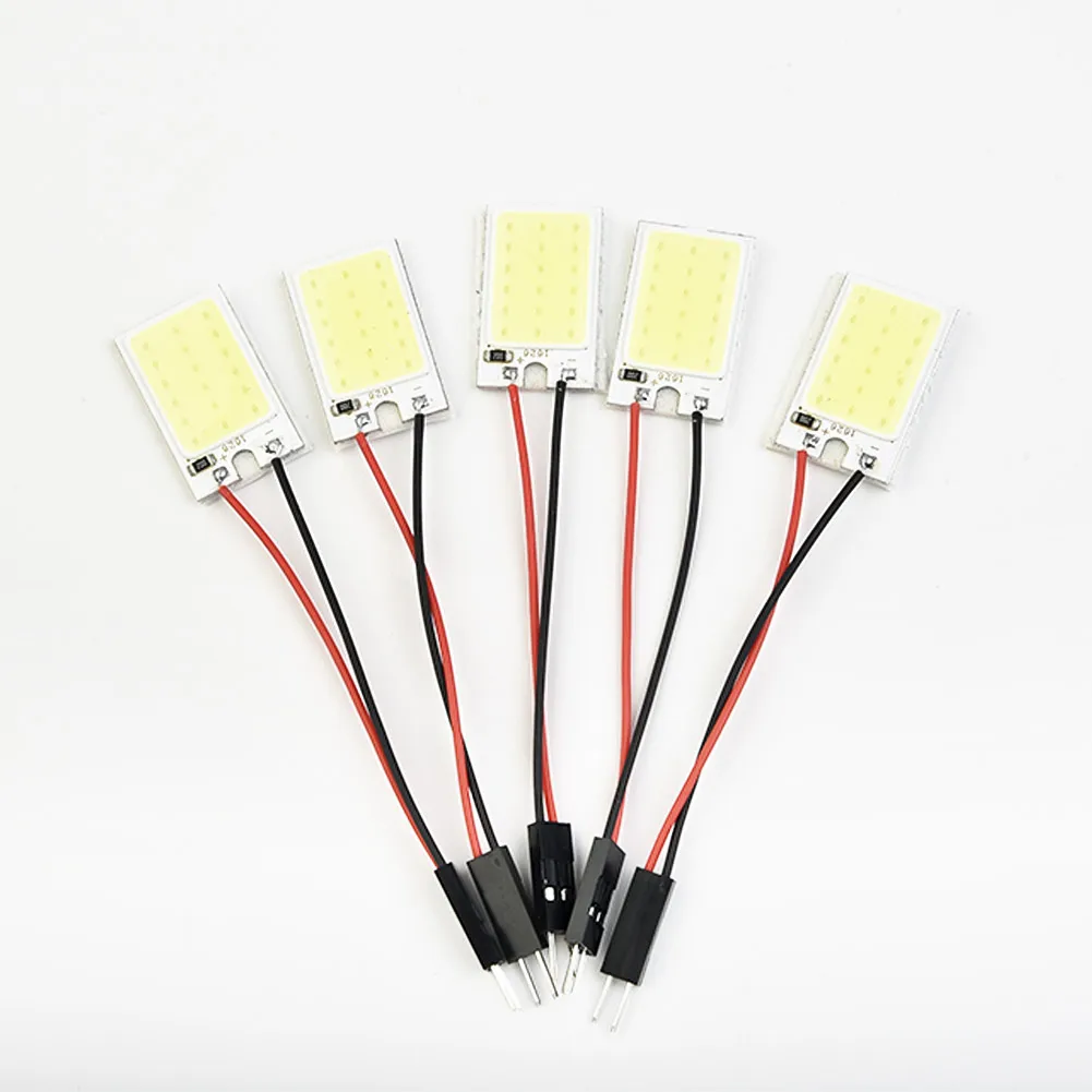 5pcs White COB 18 LED Chips Panels Car Interior Dome Light Bulb For T10 Adapter Festoon 12V Lamp 26mmX16mm 31~39mm Festoon