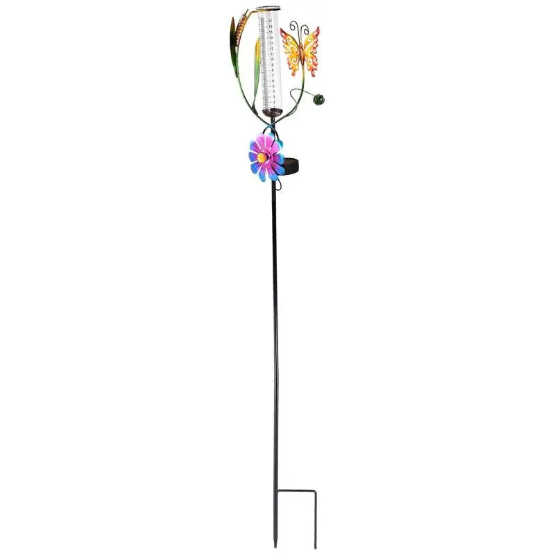Solar Rain Gauge Solar Wireless Rain Gauge With Light Waterproof Butterfly Lawn Rain Gauge Freeze-proof Windmill Rain Gauge