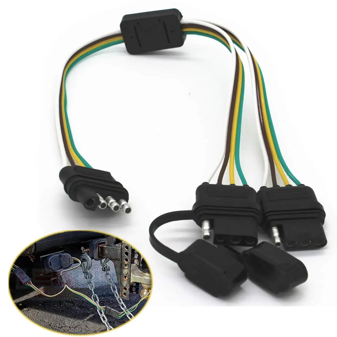 4 Way Y-Splitter Plug for Tailgate Light Bar and Trailer Lights Plug &Play Adapter Extension Harness Wiring Plug 4 Pin Connector