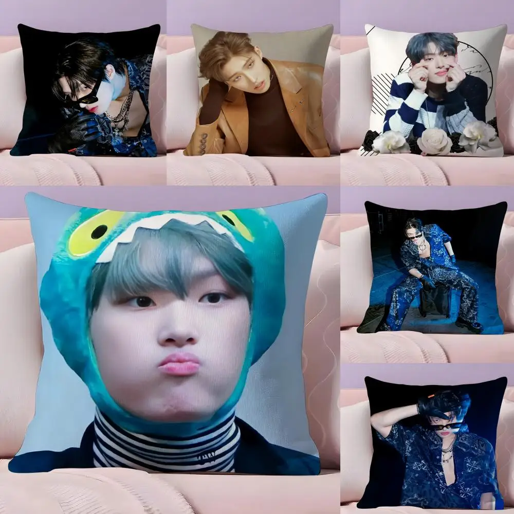 M-Mingi A-Ateez Idol Cushion Cover Plush Fabric Soft Double-Sided Printed Sofa Warm Winter Home Gift Pillow Cover