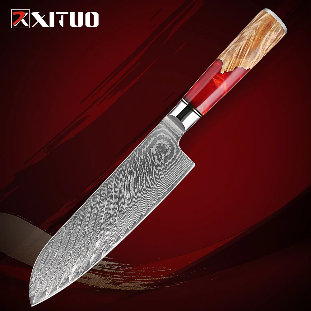 Nóż Damascus Santoku 7 cali VG10 Stalowy nóż kuchenny o ostrości brzytwy Japoński nóż do siekania Nóż do gotowania mięsa i warzyw